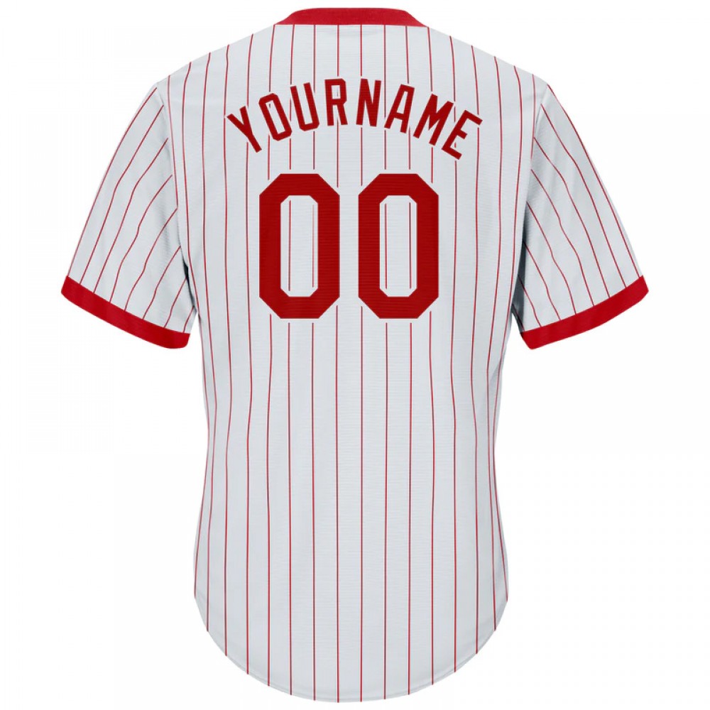 Custom White Red Pinstripe Red-white Authentic Throwback Rib-knit Baseball Jersey Shirt