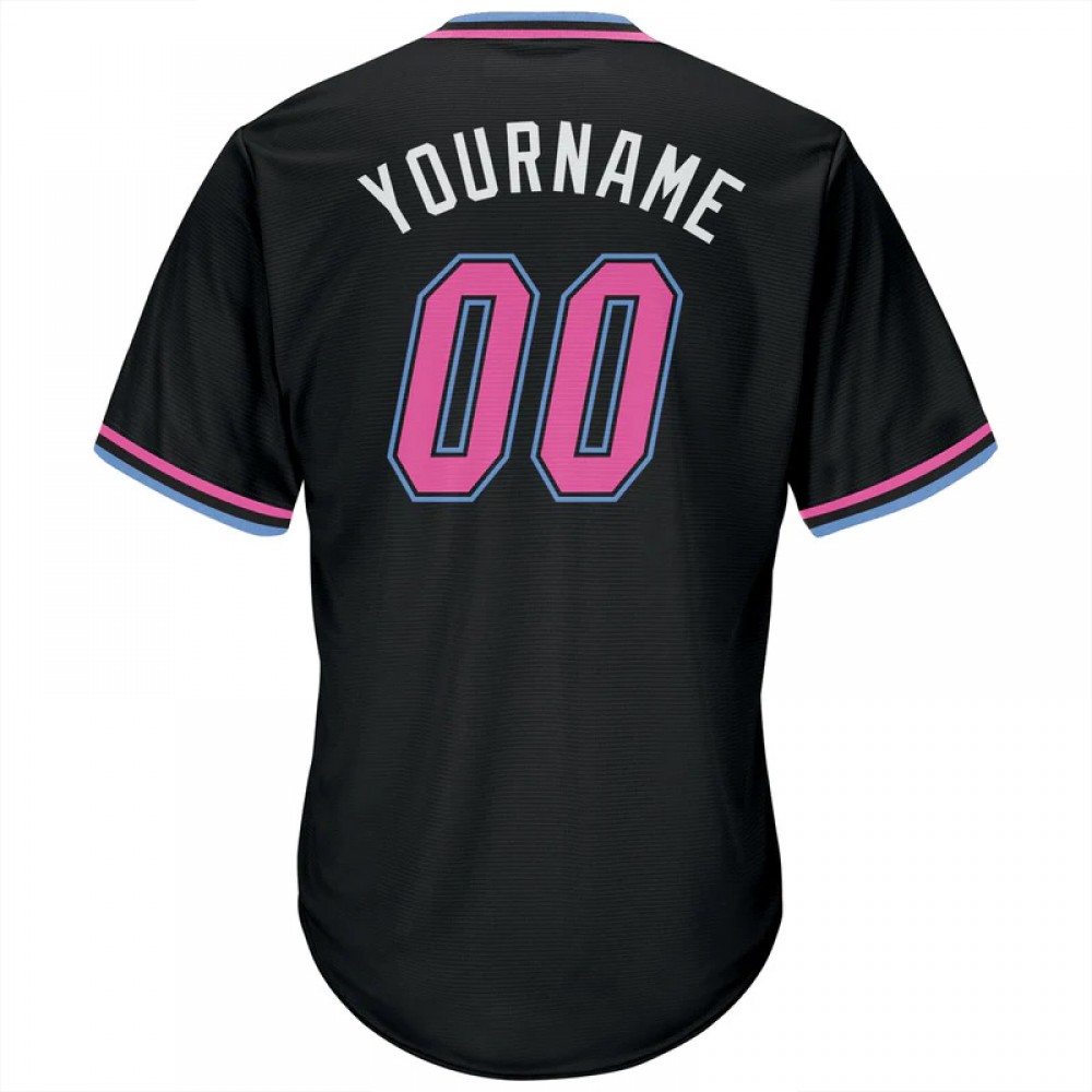 Custom Black Pink-light Blue Authentic Throwback Rib-knit Baseball Jersey Shirt