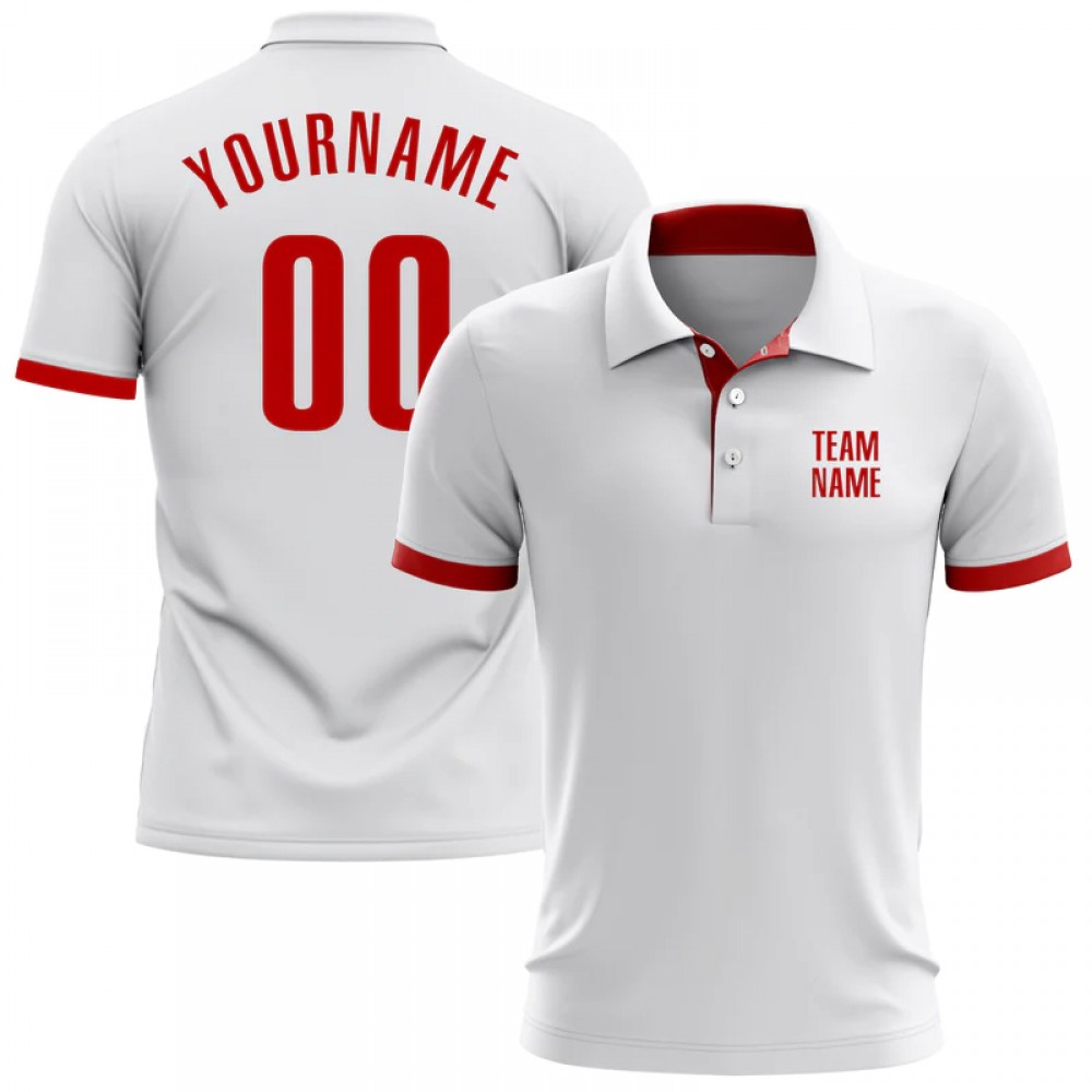 Custom White Red Performance Polo Shirt