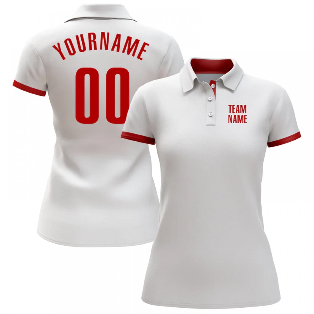 Custom White Red Performance Polo Shirt