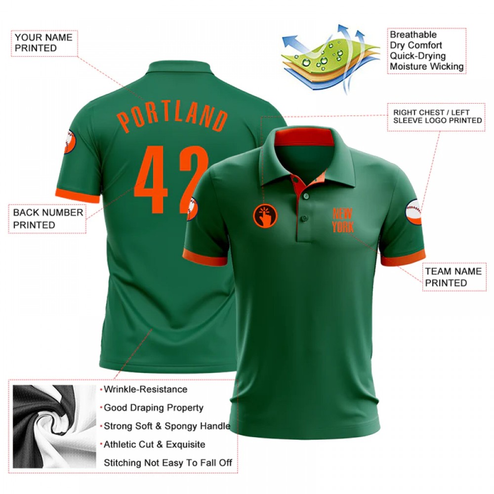 Custom Kelly Green Orange Performance Polo Shir