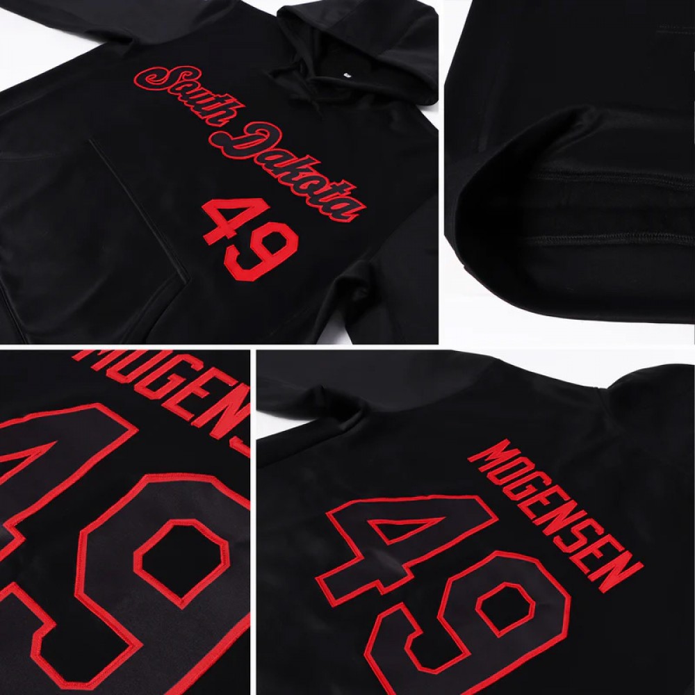 Custom Stitched Black Black-red Sports Pullover Sweatshirt Hoodie