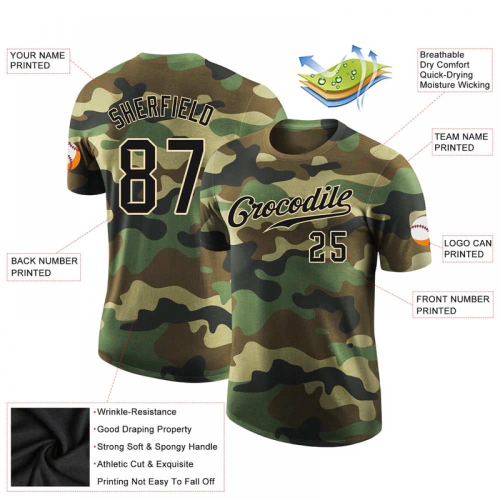 Custom Camo Black-cream Performance Salute To Service T-shirt