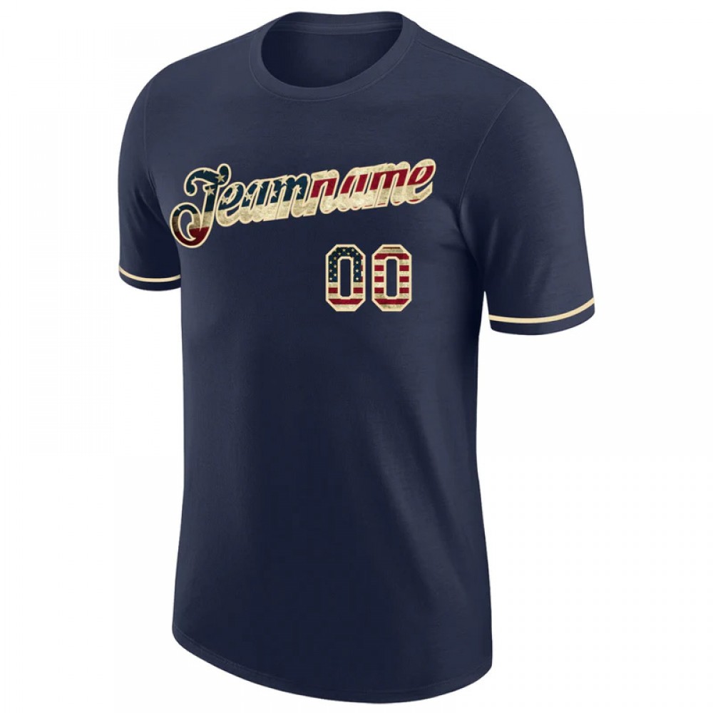 Custom Navy Vintage Usa Flag-cream Performance T-shirt