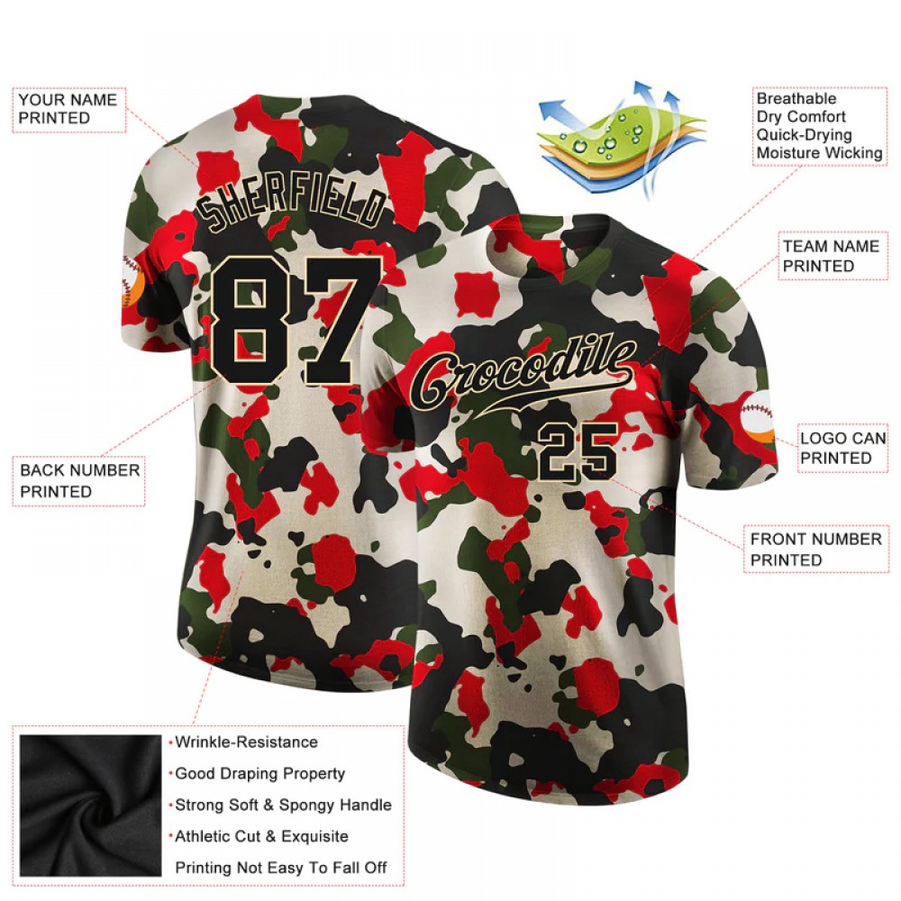 Custom Camo Black-cream Performance Salute To Service T-shirt