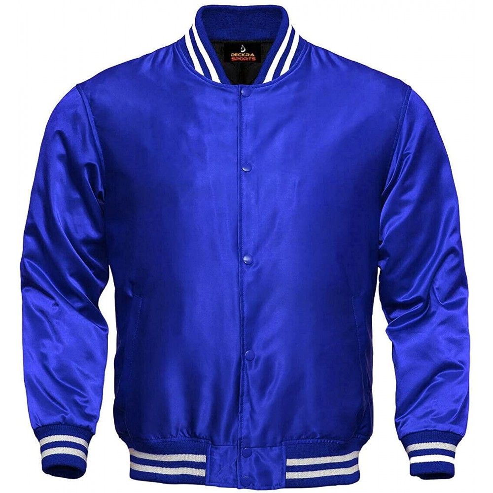 Custom Satin Varsity Jackets 100% Polyester Custom Your Design Silk Screen Blue Men Printing Satin Jackets