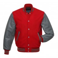 Red Wool and Gray Leather Sleeves Stylish Letterman Jackets