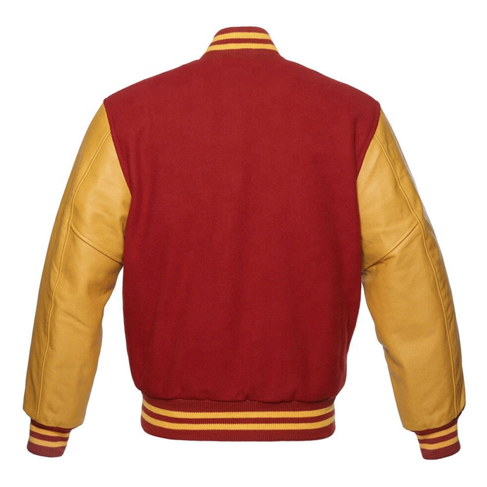 Red Wool and Gold Leather Sleeves Letterman Jackets