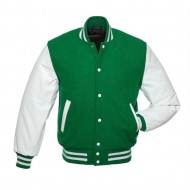 Green Wool and White Leather Sleeves Varsity Jacket