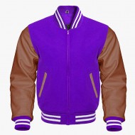 Purple and Brown leather sleeves Stylish Varsity Letterman Jackets