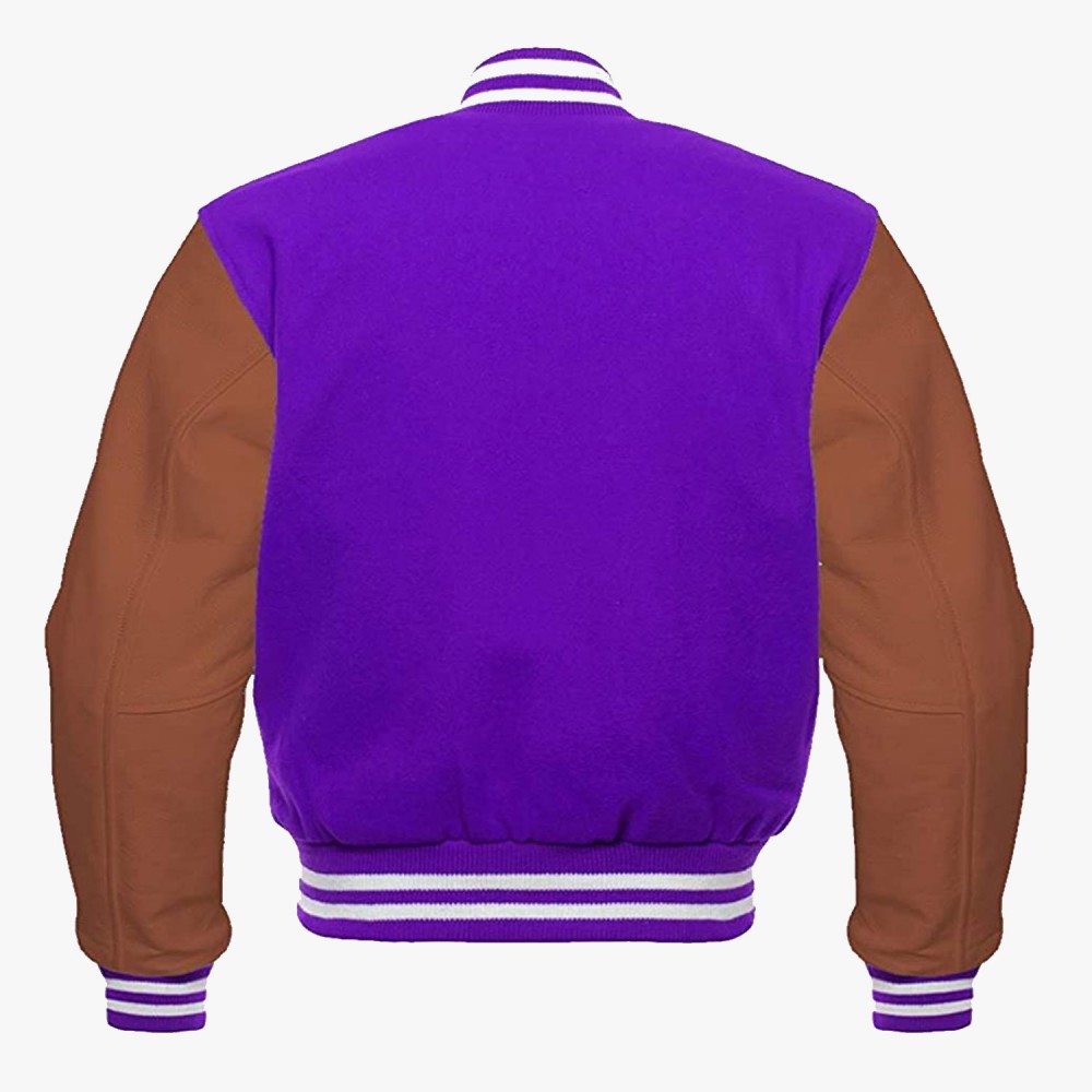 Purple and Brown leather sleeves Stylish Varsity Letterman Jackets