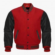 Red and Black leather sleeves Stylish Baseball Jackets