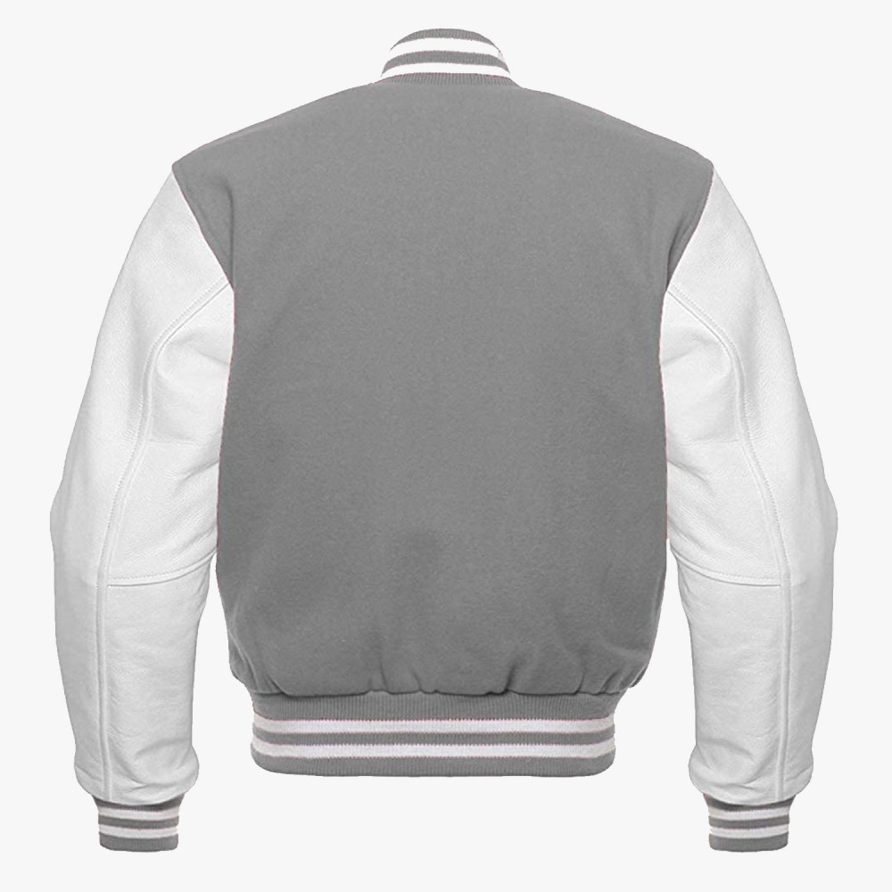 Gray And White leather sleeves Varsity Baseball Jackets