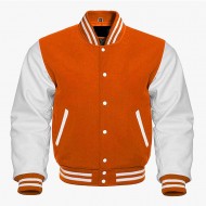 Orange Wool And White leather sleeves Stylish Varsity Letterman Jackets