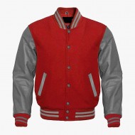 Red And White leather sleeves Varsity Baseball Jackets