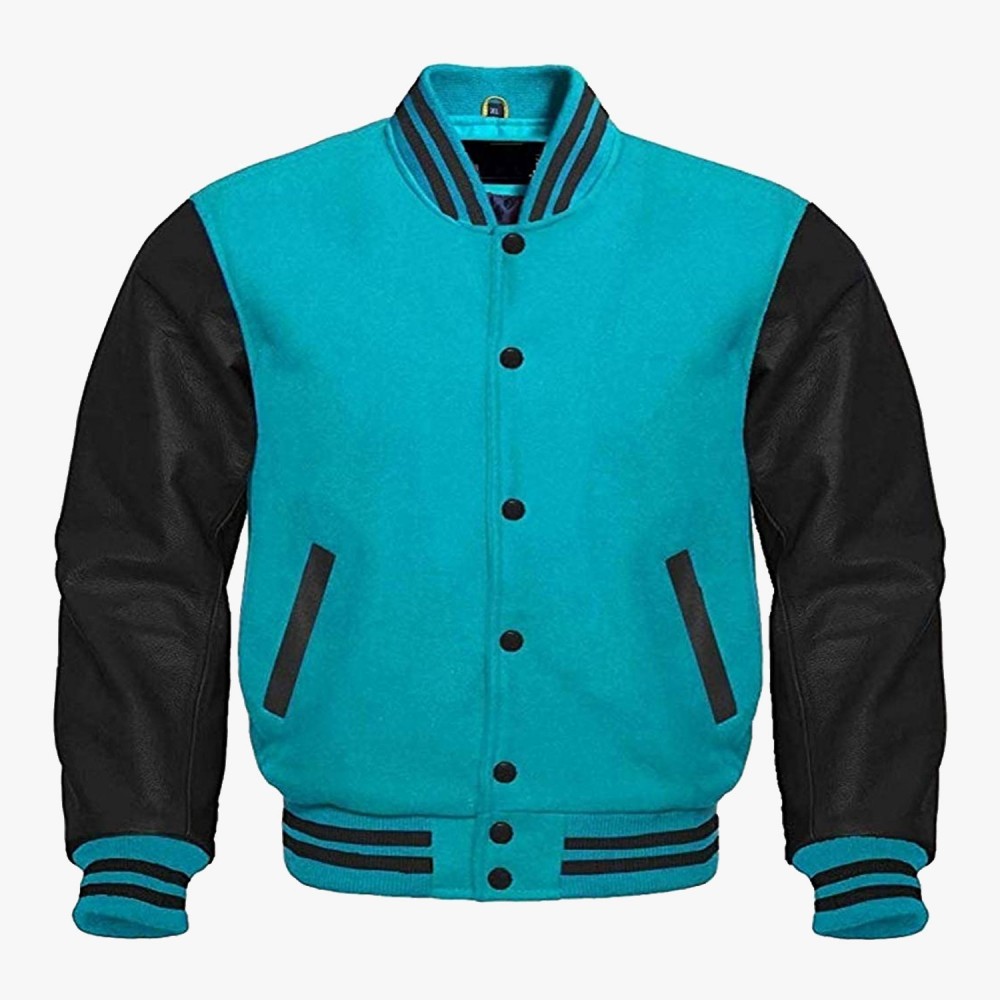 Blue And Black leather sleeves Stylish Varsity Collage Jackets