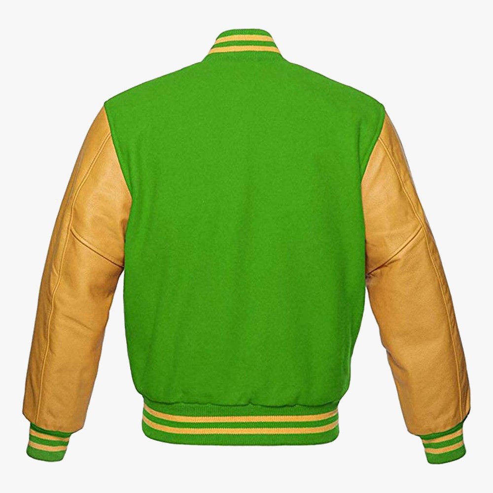 Light Green And Yellow leather sleeves Varsity Letterman Jackets