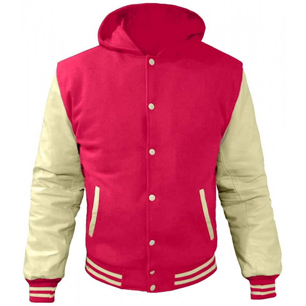 Pink Jacket with leather sleeves Varsity Letterman Jackets