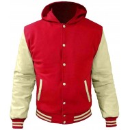 Latest Style College Jacket / Varsity Jacket with Hood and Wool with Leather sleeve