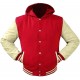 Latest Style College Jacket / Varsity Jacket with Hood and Wool with Leather sleeve