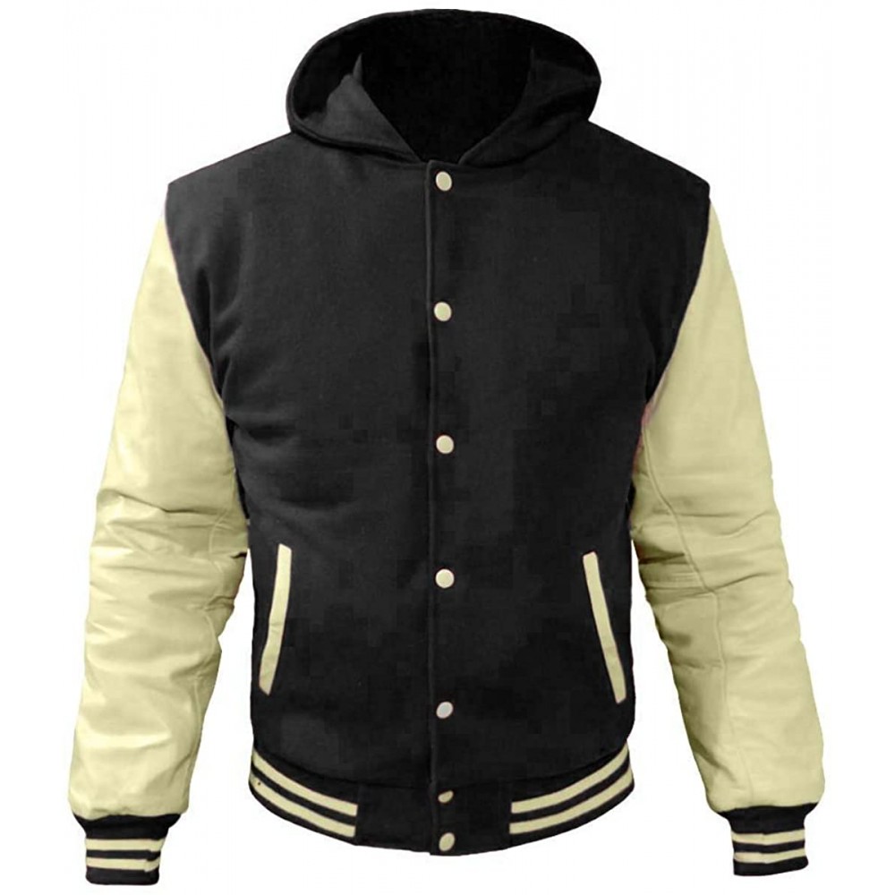 Varsity jacket with Hood/ wool leather sleeves Custom Print & embroidery Men’s Color jacket