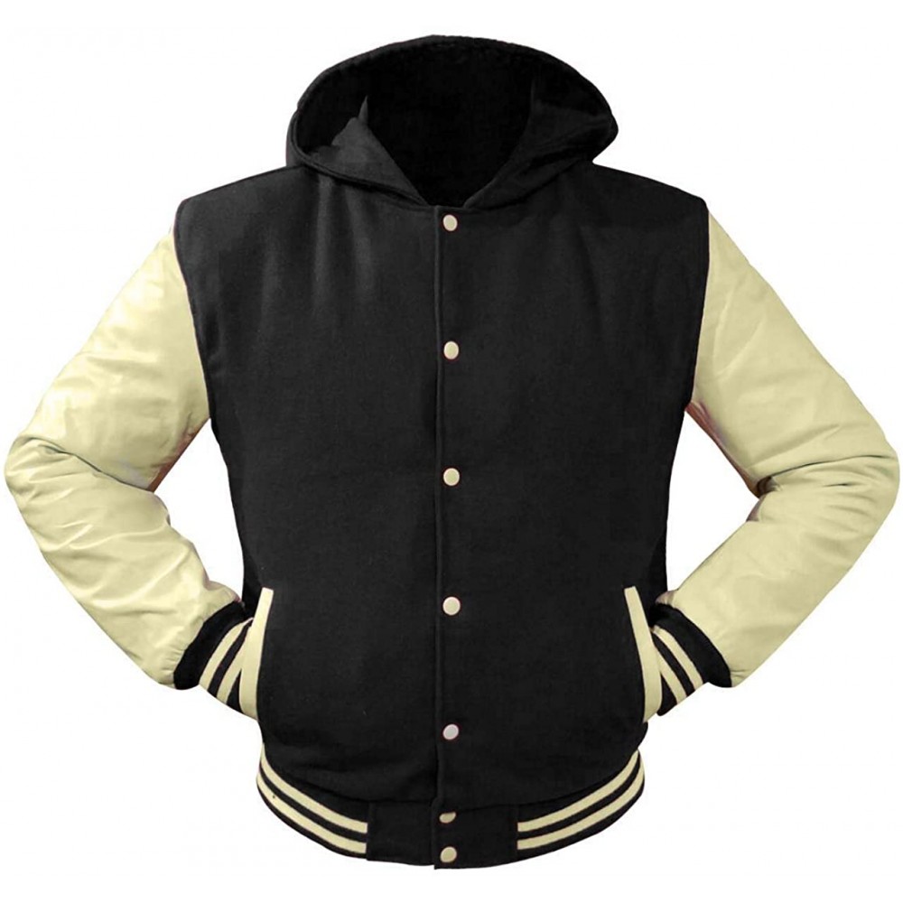 Varsity jacket with Hood/ wool leather sleeves Custom Print & embroidery Men’s Color jacket