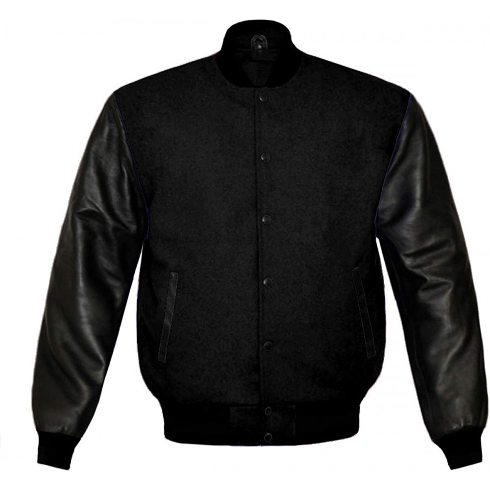 Men’s jet black varsity jacket baseball Letterman jacket