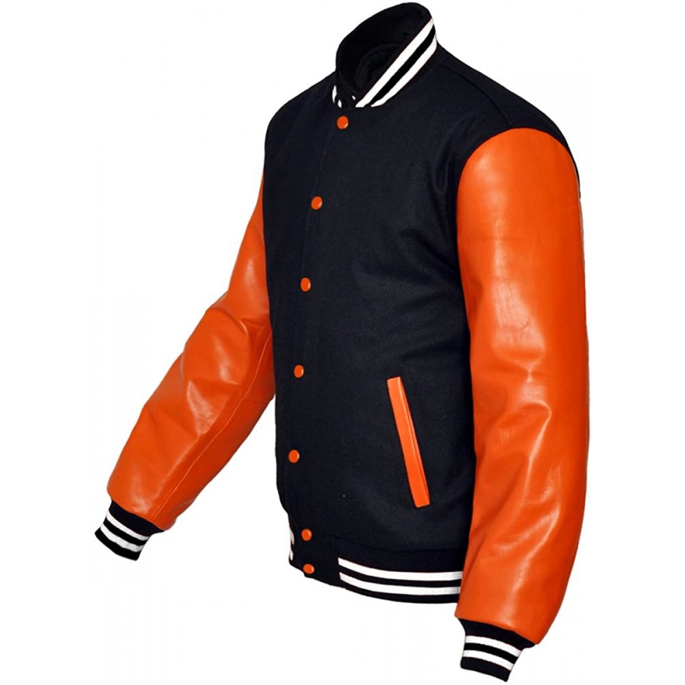 Latest Fashion Orange Color Blank Custom Letterman Baseball Varsity Jackets