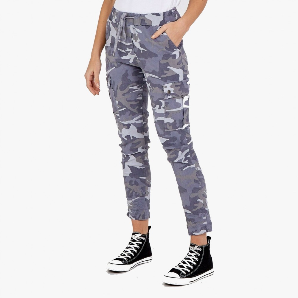 Blue Colour Camouflage Army Print Joggers Stretch Magic Trousers