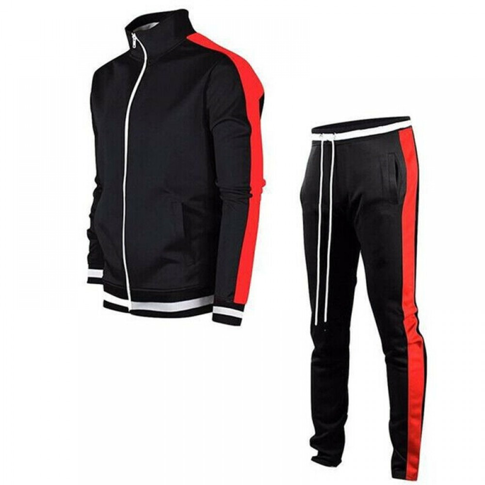 Black and Red Polyester Tracksuit Wholesale