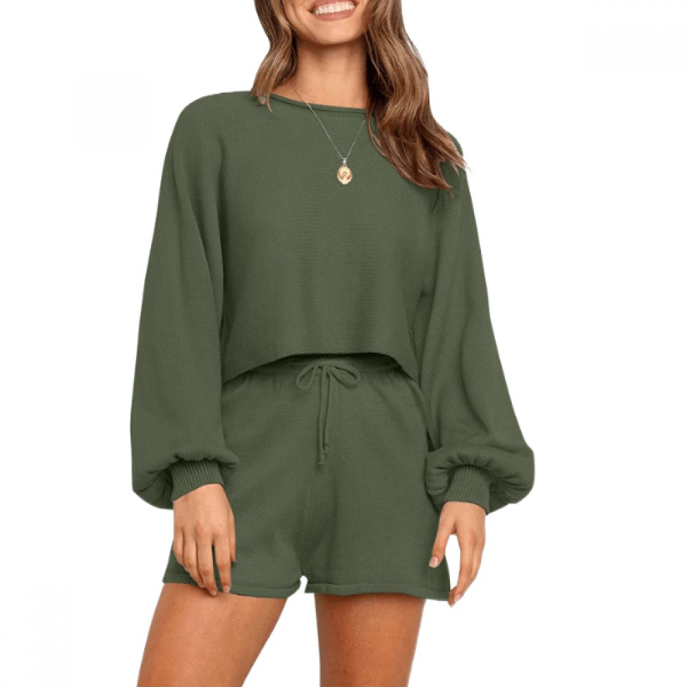 Hot Sale Women Long Sleeve Two Piece T-Shirts and Short Set 2 Piece Outfit Set Short Sport Set