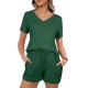 Custom Summer Women Shorts 2 Piece Set Plain V Neck T Shirt and Running Shorts Set