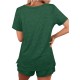 Custom Summer Women Shorts 2 Piece Set Plain V Neck T Shirt and Running Shorts Set