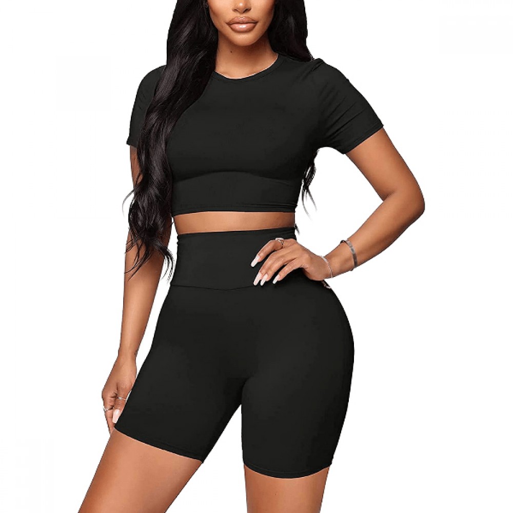 wholesale women shirt with biker shorts set for fitness and gym