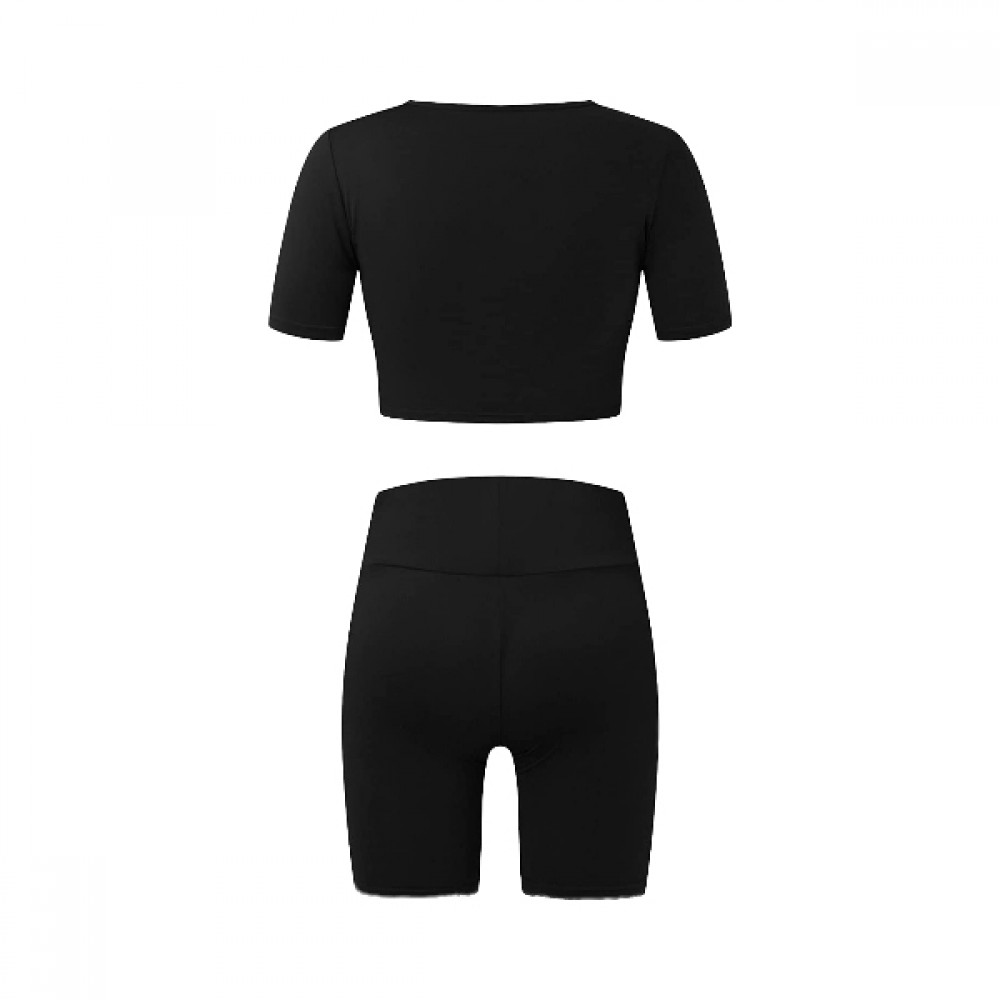 wholesale women shirt with biker shorts set for fitness and gym