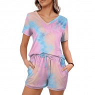 Custom Summer Casual Tie Dye T Shirt And Shorts Set Women Two Piece Short Set