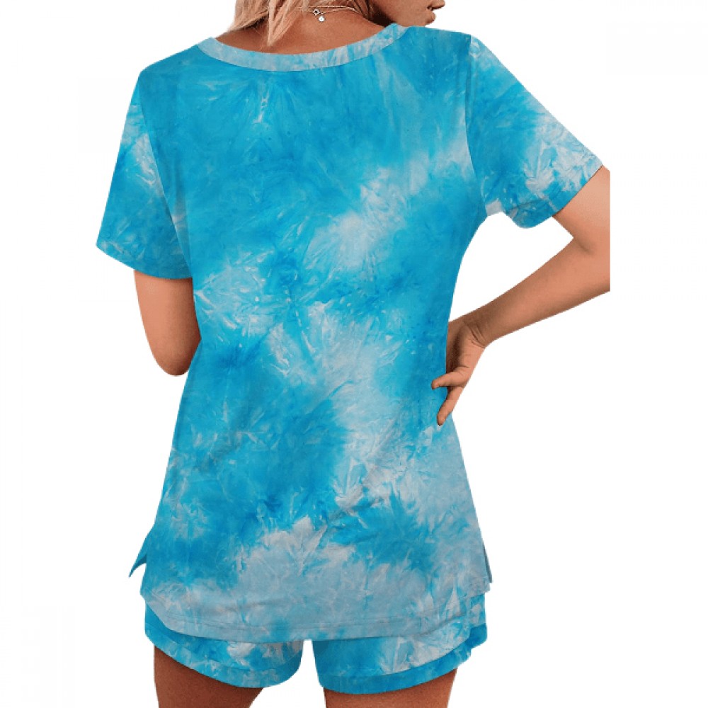 Tie Dye Shorts and T shirt Set V-Neck New Style Women Casual Short Sleeve Summer Two Piece Women Short Set