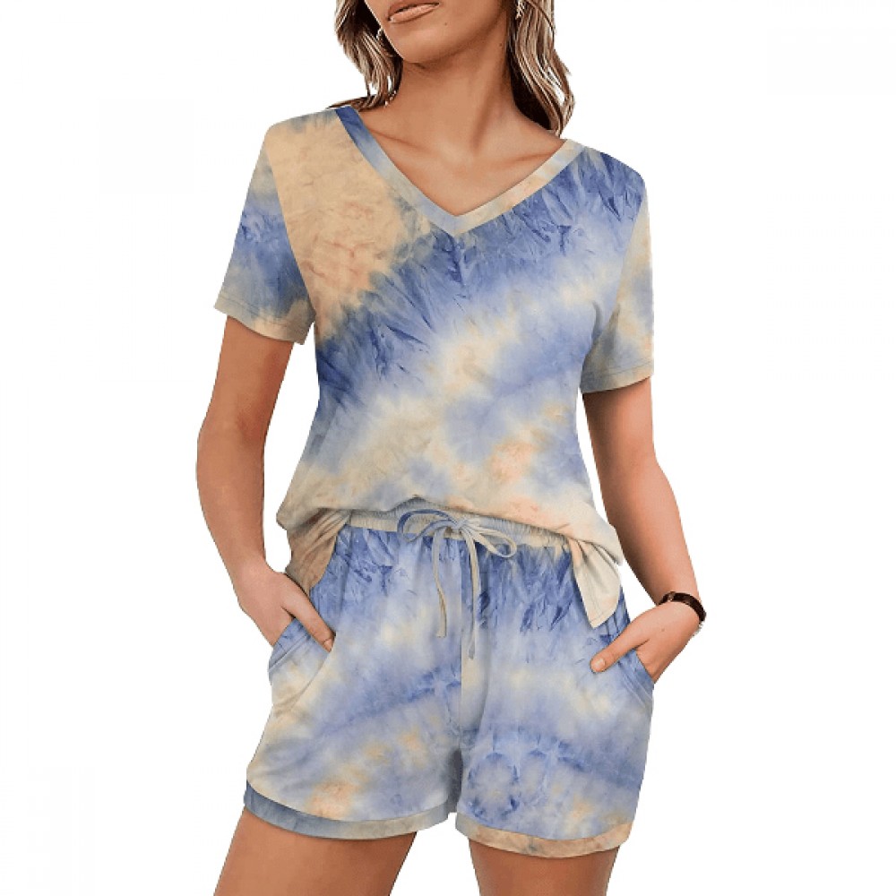 Women Casual Outfits lounge Wear Jogging Femme Biker Shorts Tees Summer Tie Dye Print Basic T shirt Shorts Two Piece Set