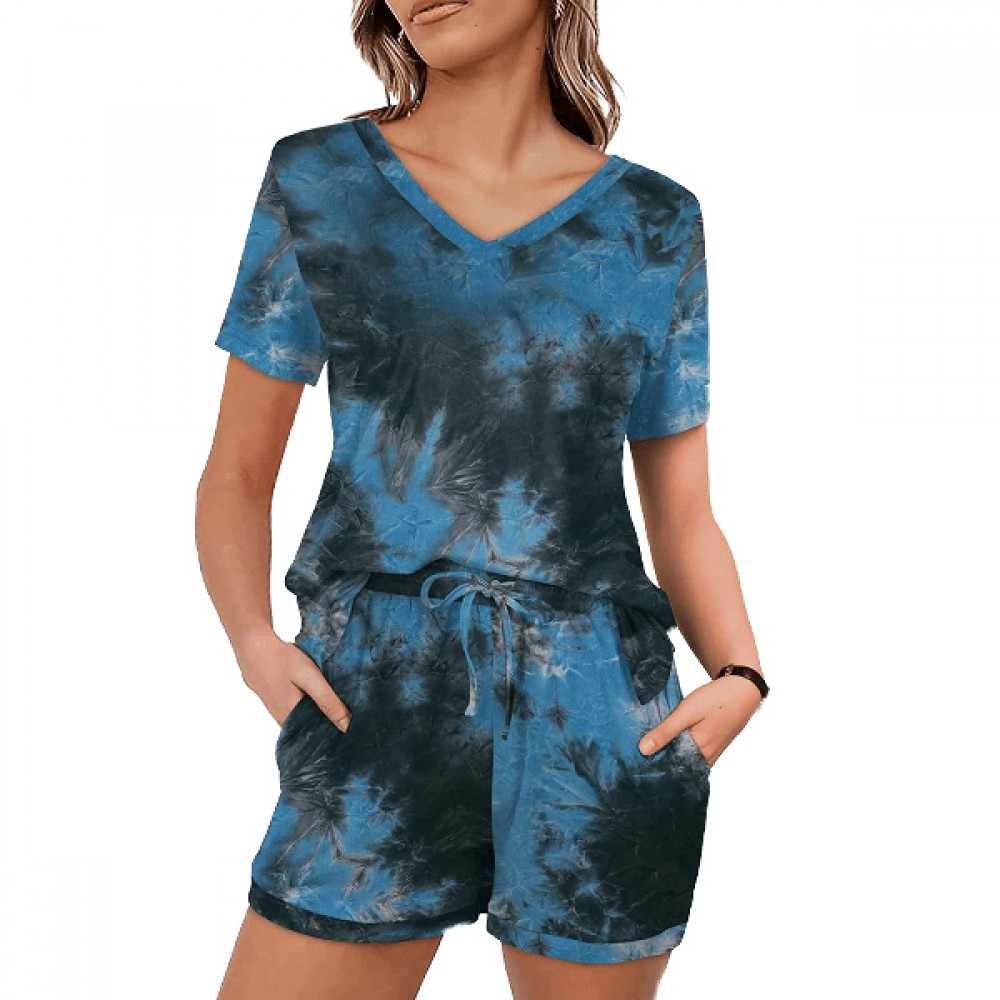 Women’s Tie-Dye Set Two Piece Outfits Summer Casual Short Sleeve T Shirts and Shorts Set