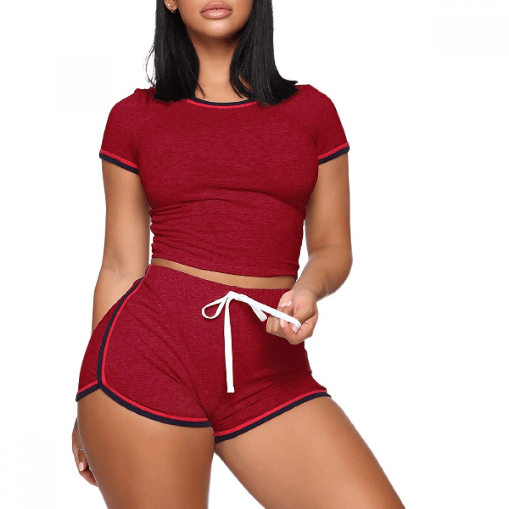 Casual Summer Women Short Outfits Letter Print Crop Top Cotton T Shirt And Shorts Matching Two Piece Shorts Pants Set Women