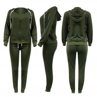 Ladies Green Color Two Pieces Sweat suit with Thick Cotton And Fleece Sweat suit