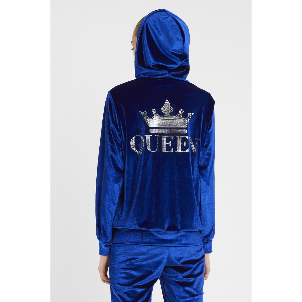 Women’s Parlement Blue Hooded Velvet Stone Printed Tracksuit Set