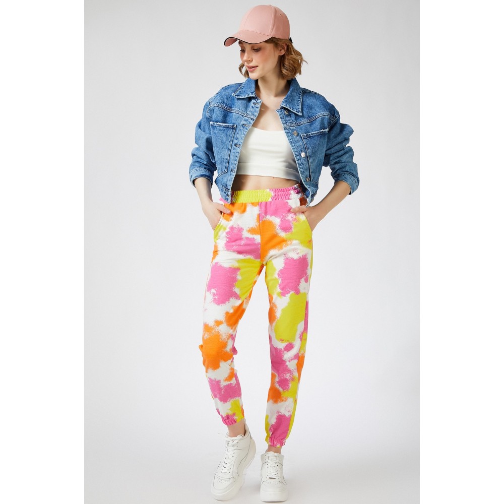 Women’s Orange Patterned Basic Sweatpants With Pockets