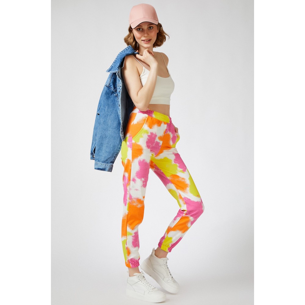 Women’s Orange Patterned Basic Sweatpants With Pockets