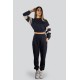 Women’s Navy Blue Sleeve Stripe Crop Top Jogger Bottom Sweat Suit