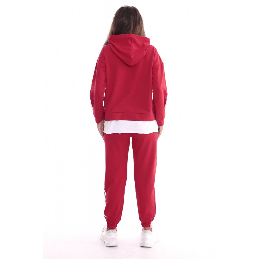 Women’s Red Hooded and Pant Striped Tracksuit