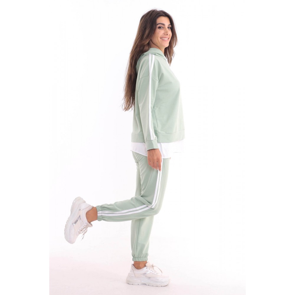 Women’s Mint Green Hooded and Pant Striped Tracksuit