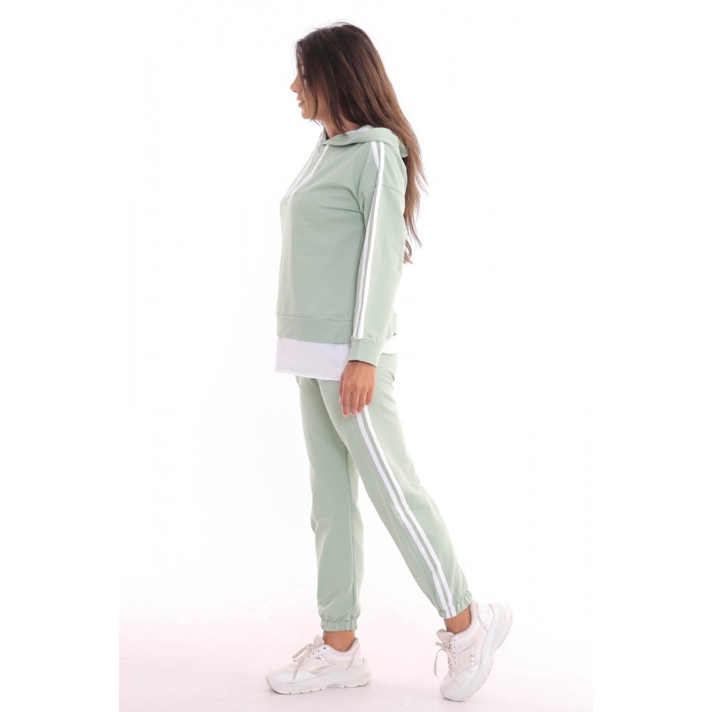 Women’s Mint Green Hooded and Pant Striped Tracksuit