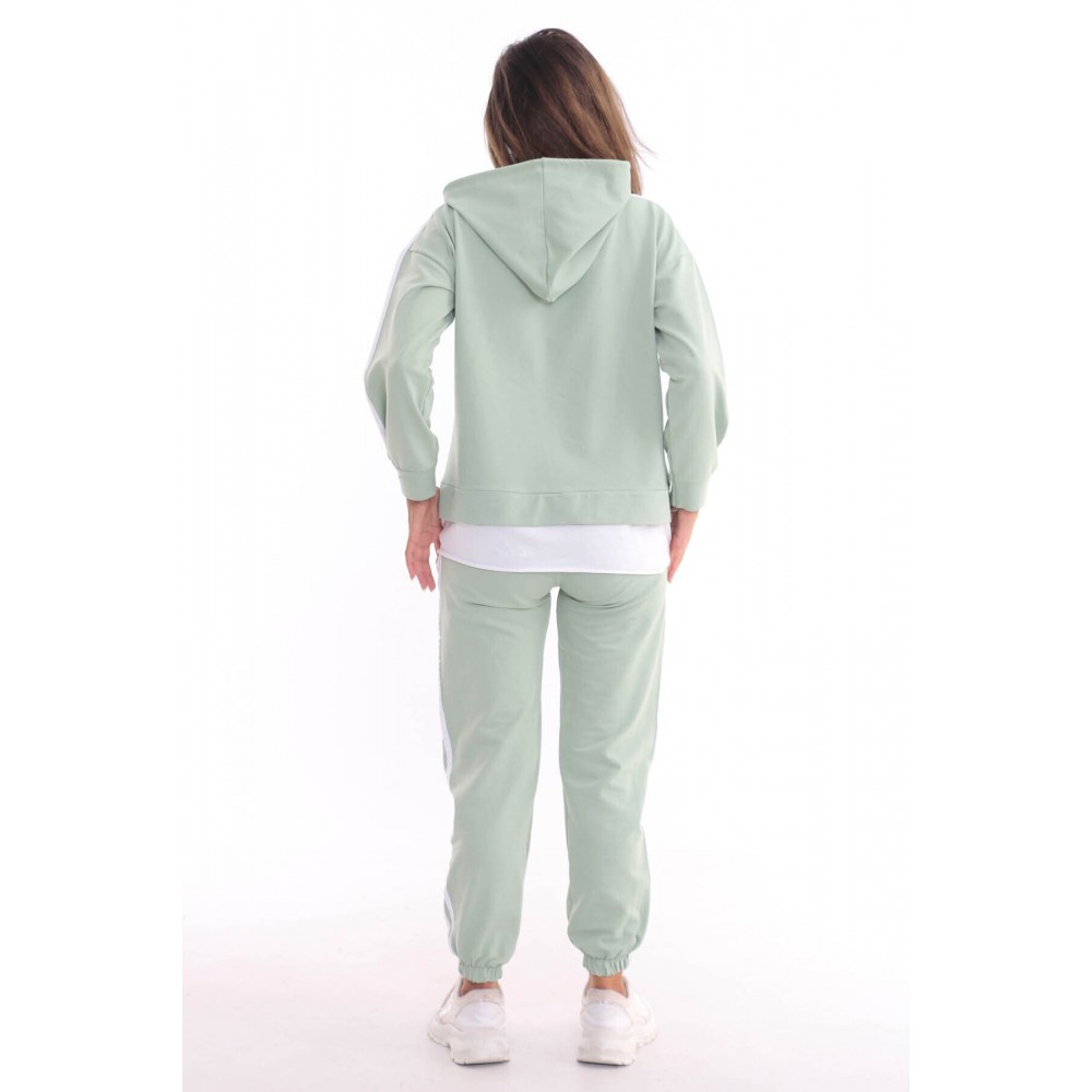 Women’s Mint Green Hooded and Pant Striped Tracksuit