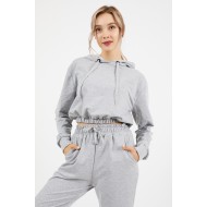 Women’s Gray Hooded Bottom Top Tracksuit Set